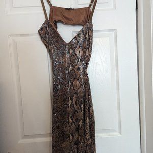 Fashion Nova - Sequin Snake Print Open Back Mini Dress - 1X